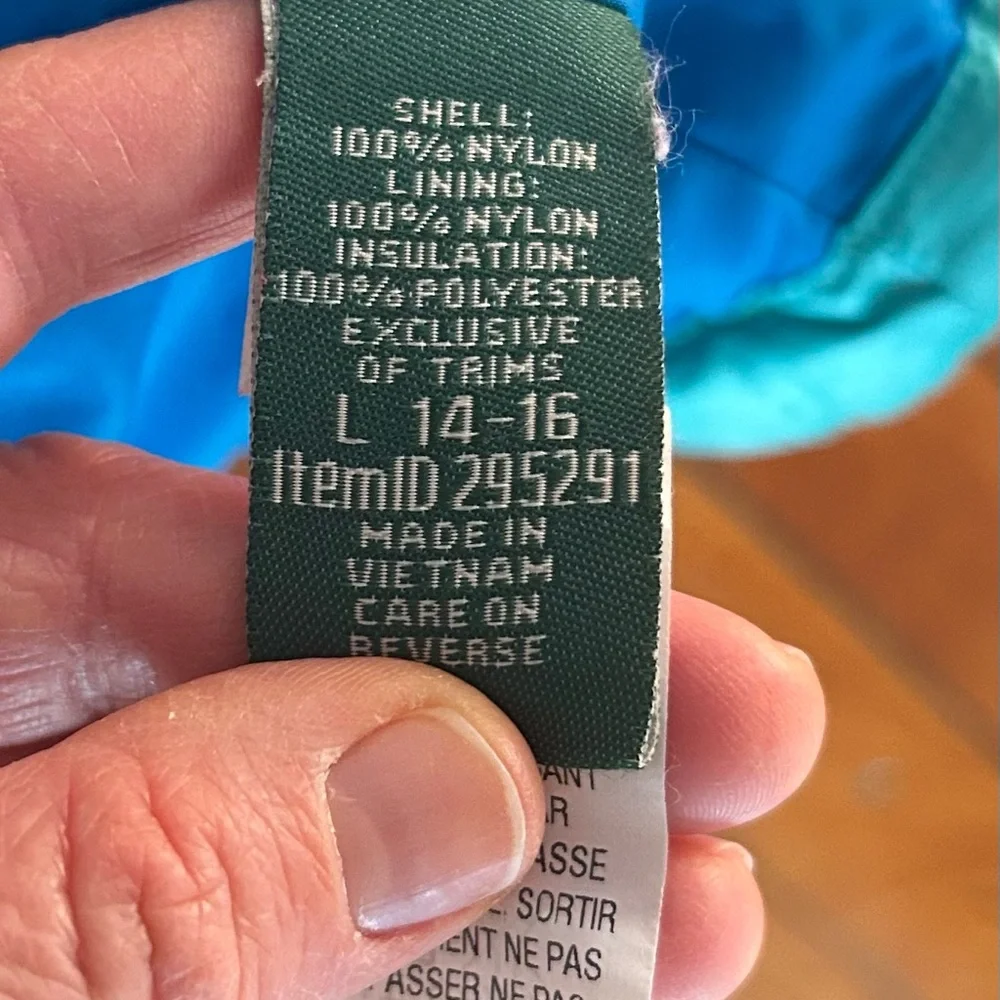L.L. Bean Kids Youth Girls XL Extra Large Women’s Small Aqua Quilted Jacket